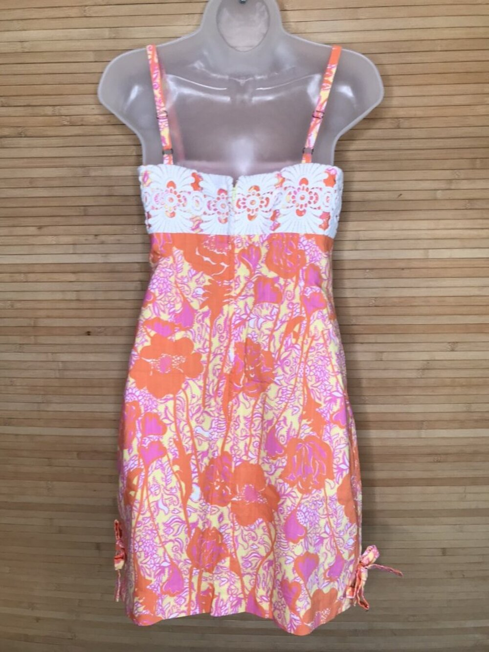 Lilly Pulitzer Originals sz 2 Bel Air Hen Dress Shift White Eyelet Orange Pink - Picture 4 of 6